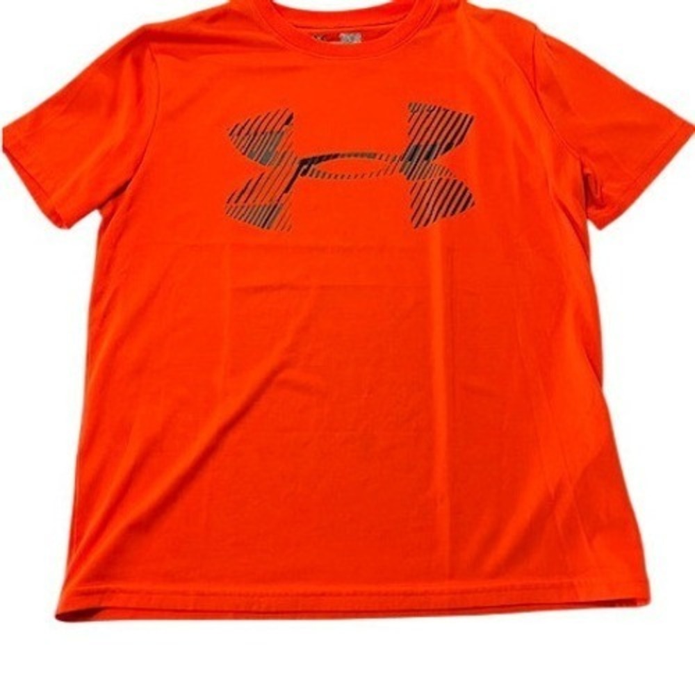 Under Armour Boys HeatGear Short Sleeve Logo Graphic T-Shirt Neon Orange Yth LG